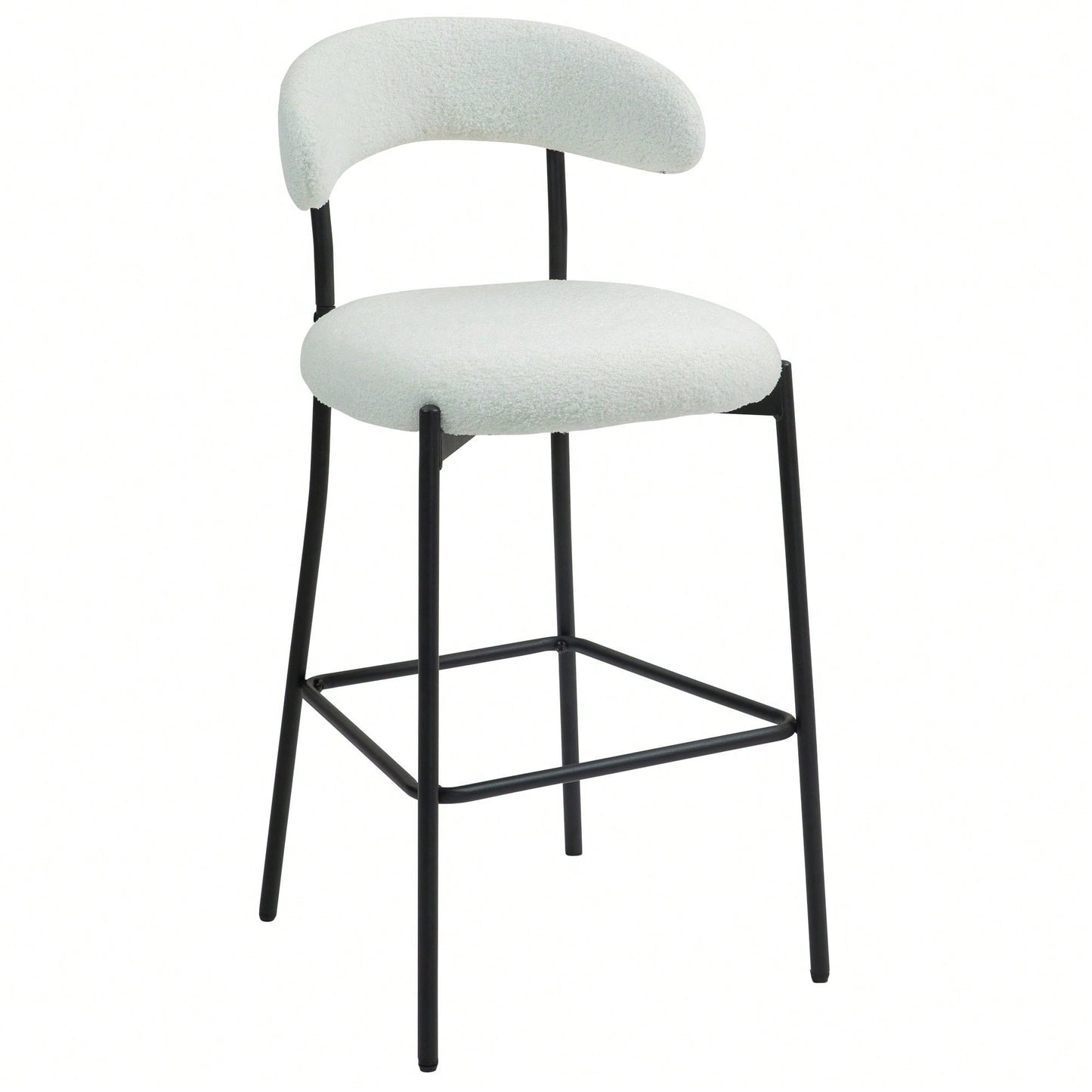 Counter Height Bar Stools With Teddy Fabric Cover And Black Powder Coated Base For Kitchen Island And Dining Room