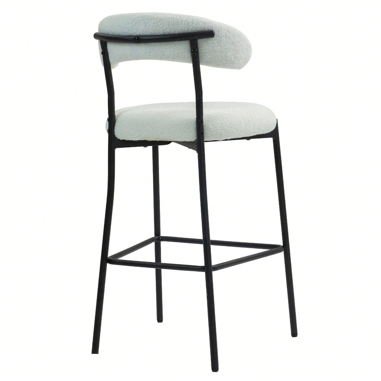 Counter Height Bar Stools With Teddy Fabric Cover And Black Powder Coated Base For Kitchen Island And Dining Room