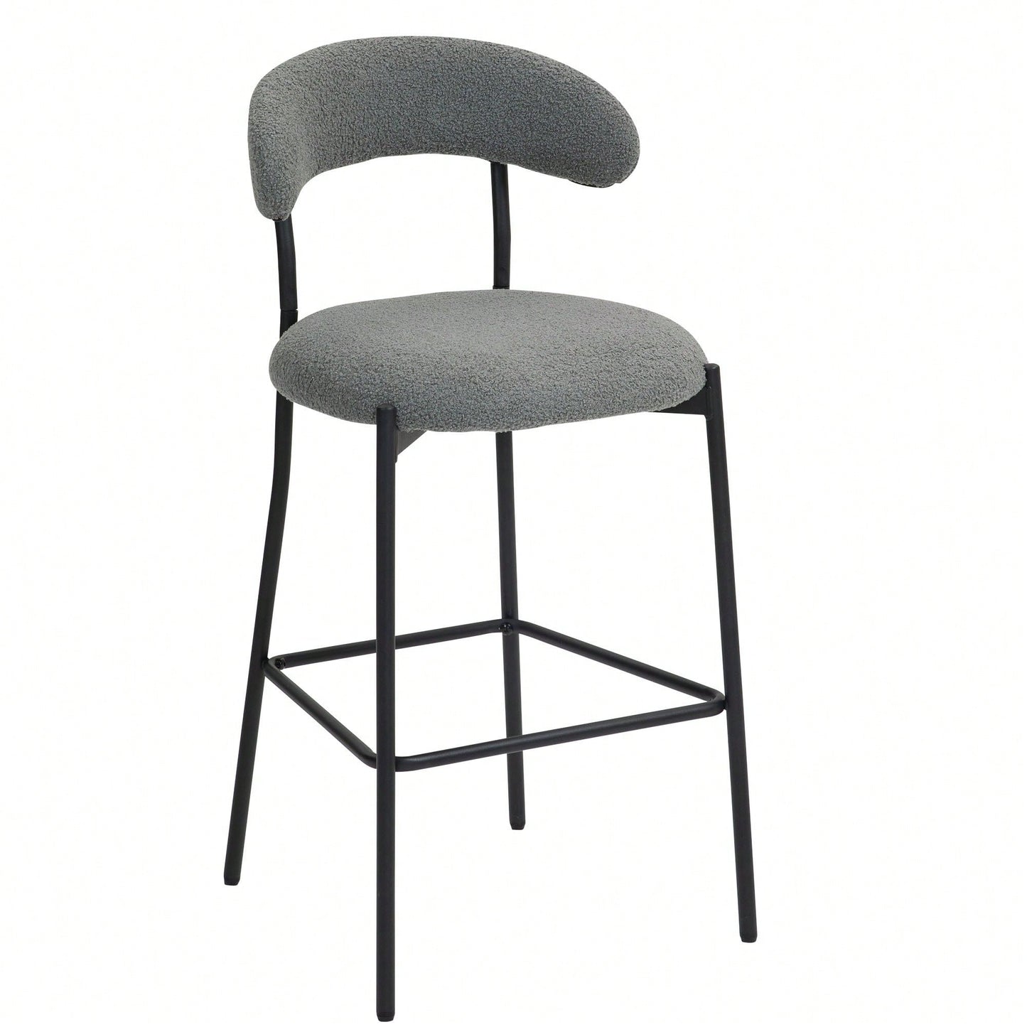 Counter Height Bar Stools With Teddy Fabric Cover And Black Powder Coated Base For Kitchen Island And Dining Room
