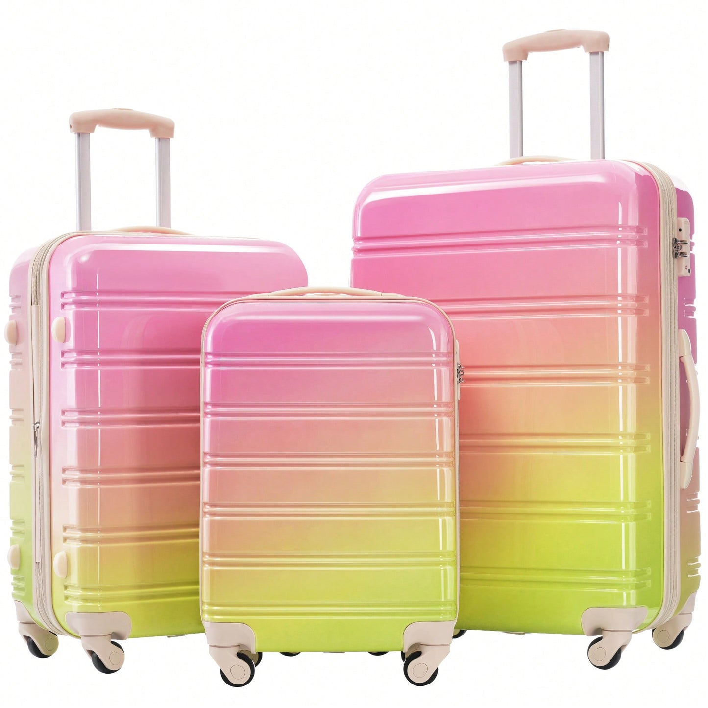 Expandable 3 Piece Gradient Blue Hardshell Luggage Set With Spinner Wheels And TSA Lock Lightweight 20 24 28 Inches