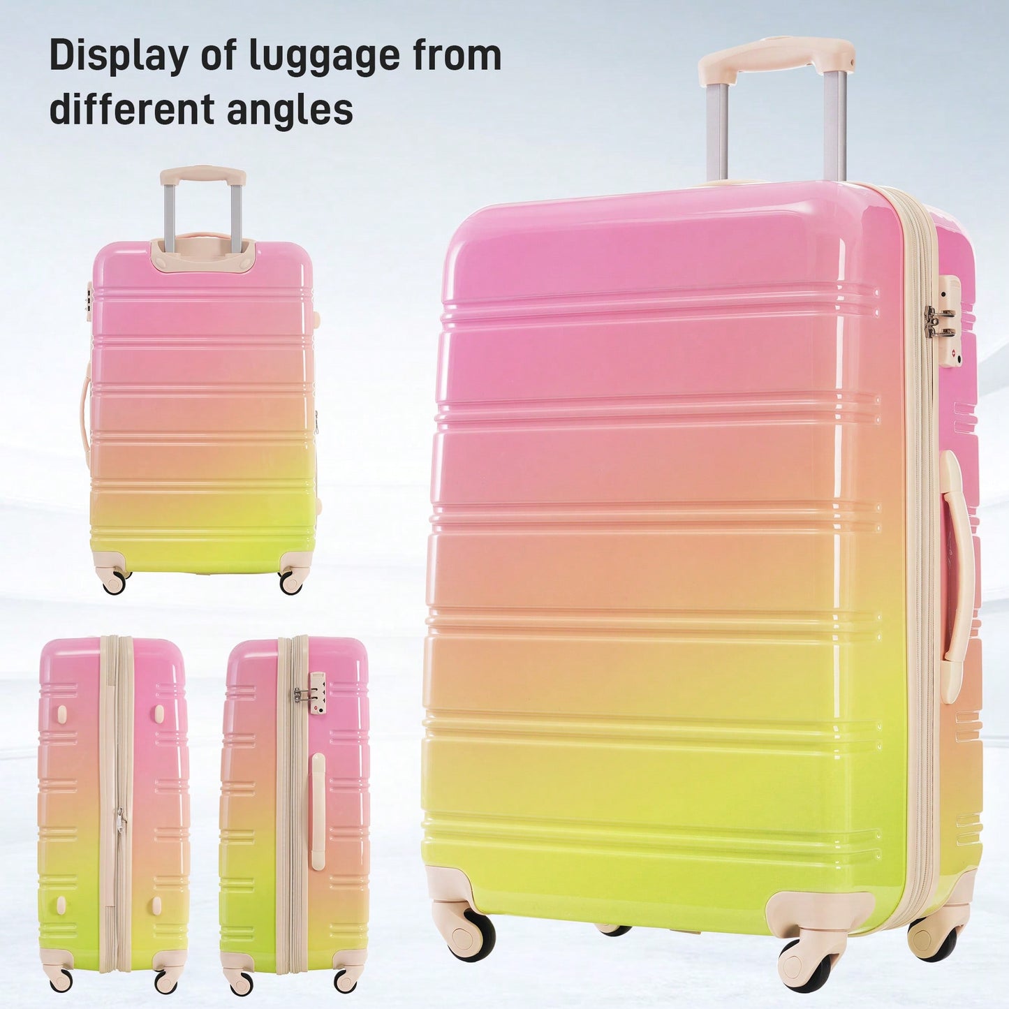 Expandable 3 Piece Gradient Blue Hardshell Luggage Set With Spinner Wheels And TSA Lock Lightweight 20 24 28 Inches