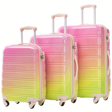 Expandable 3 Piece Gradient Blue Hardshell Luggage Set With Spinner Wheels And TSA Lock Lightweight 20 24 28 Inches