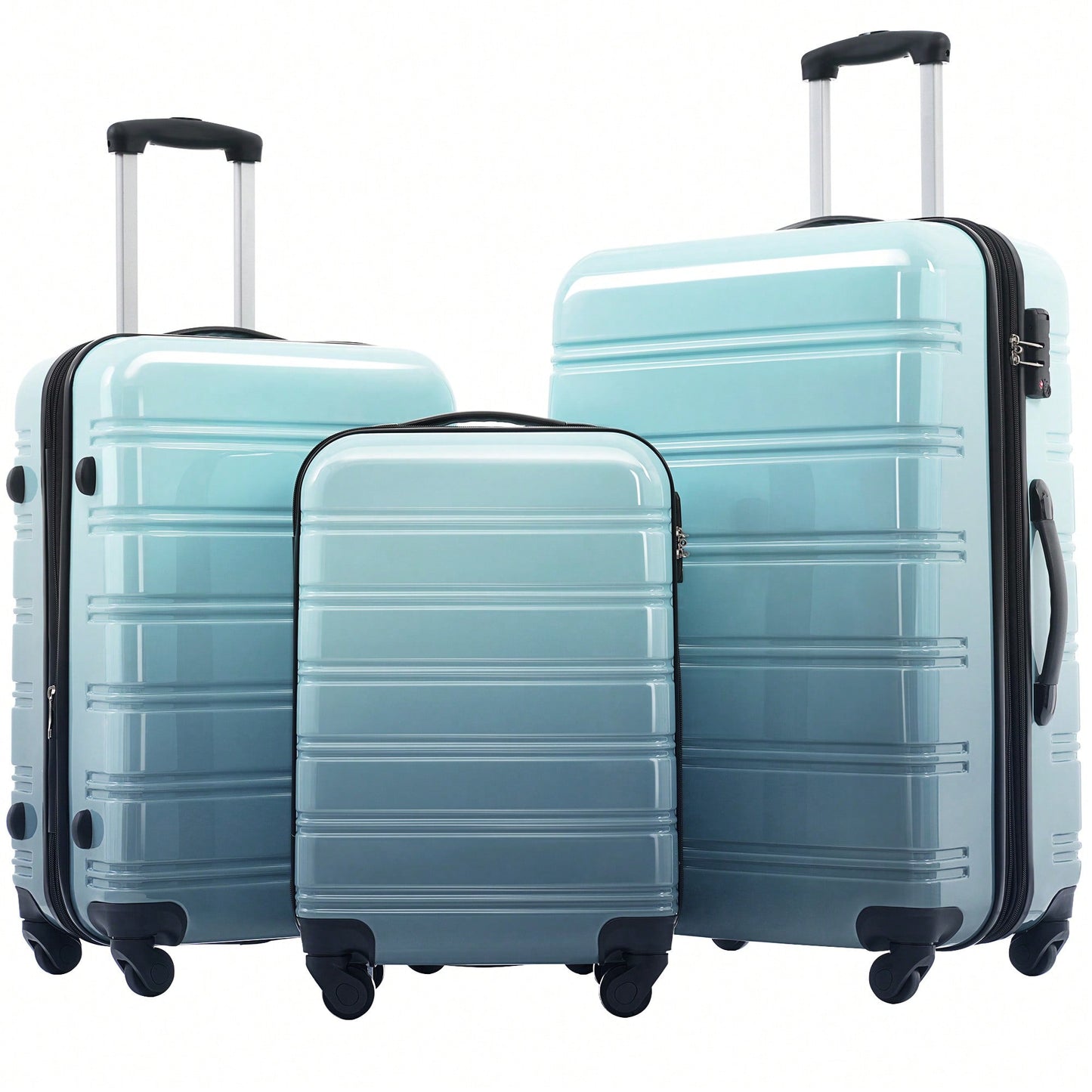 Expandable 3 Piece Gradient Blue Hardshell Luggage Set With Spinner Wheels And TSA Lock Lightweight 20 24 28 Inches