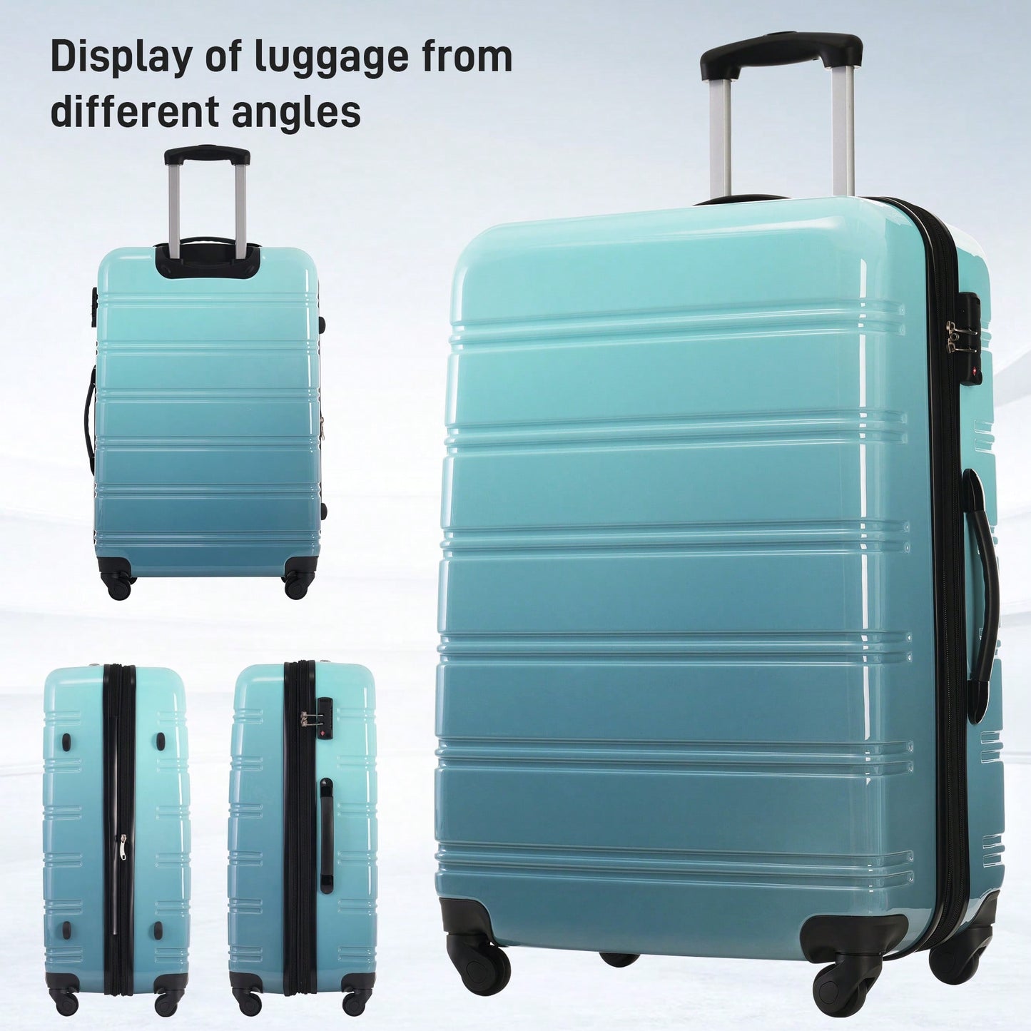 Expandable 3 Piece Gradient Blue Hardshell Luggage Set With Spinner Wheels And TSA Lock Lightweight 20 24 28 Inches