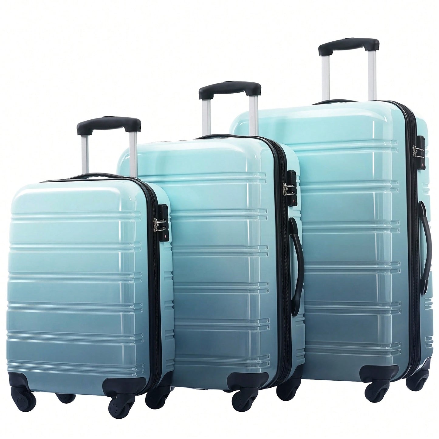 Expandable 3 Piece Gradient Blue Hardshell Luggage Set With Spinner Wheels And TSA Lock Lightweight 20 24 28 Inches