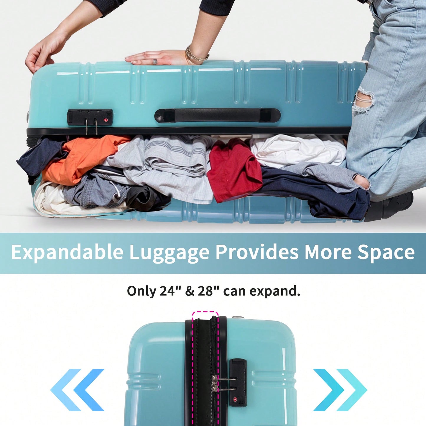 Expandable 3 Piece Gradient Blue Hardshell Luggage Set With Spinner Wheels And TSA Lock Lightweight 20 24 28 Inches