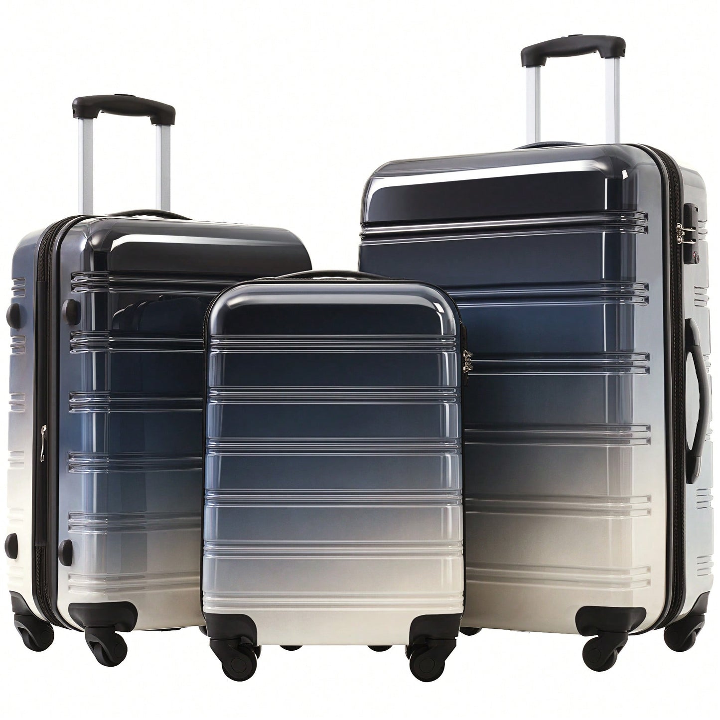 Expandable 3 Piece Gradient Blue Hardshell Luggage Set With Spinner Wheels And TSA Lock Lightweight 20 24 28 Inches