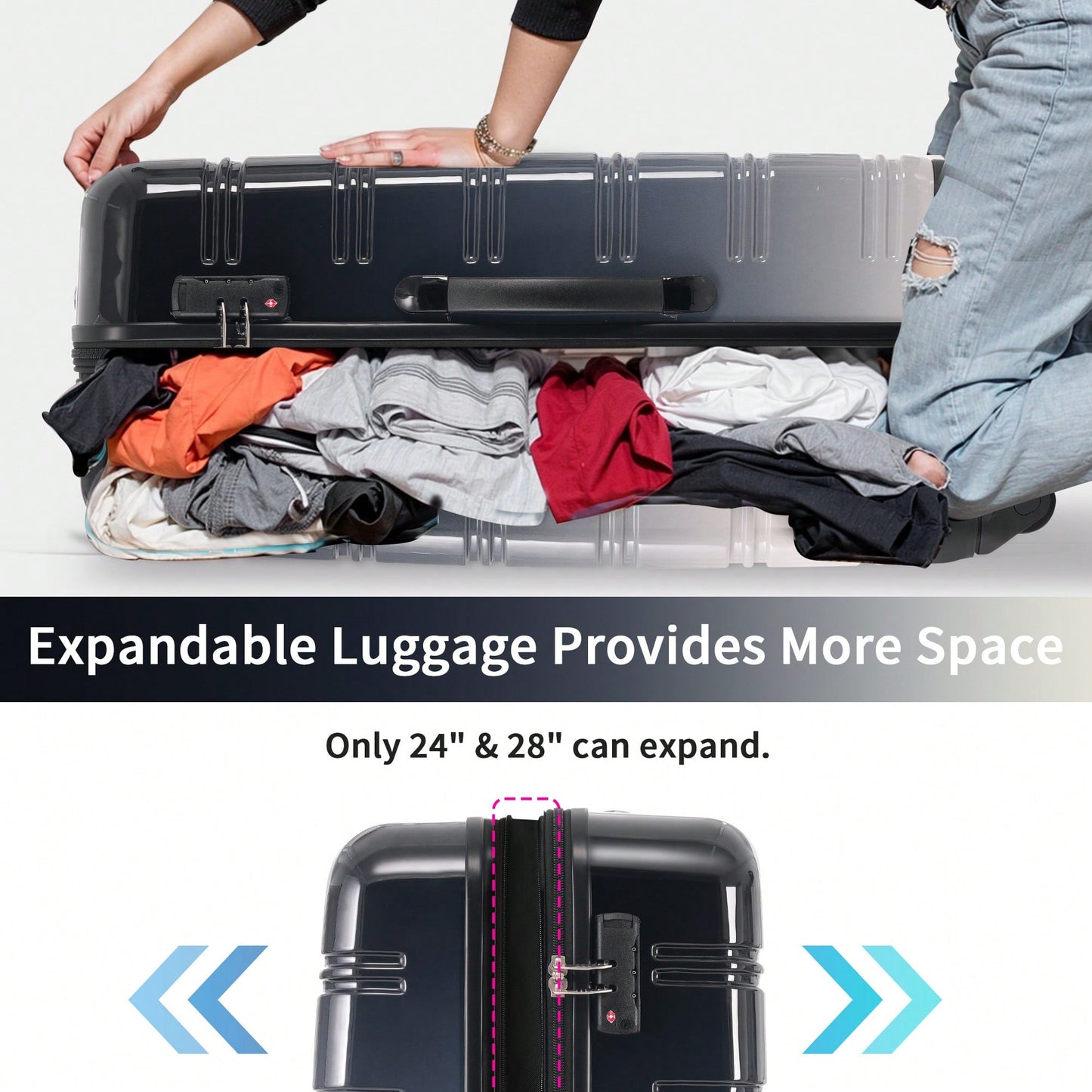 Expandable 3 Piece Gradient Blue Hardshell Luggage Set With Spinner Wheels And TSA Lock Lightweight 20 24 28 Inches