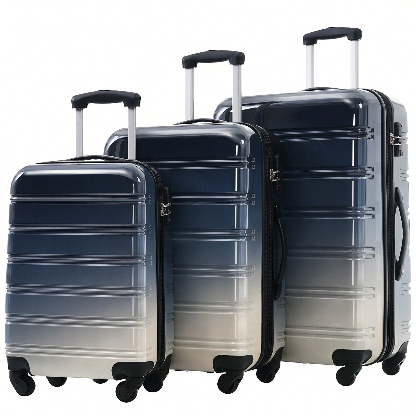 Expandable 3 Piece Gradient Blue Hardshell Luggage Set With Spinner Wheels And TSA Lock Lightweight 20 24 28 Inches