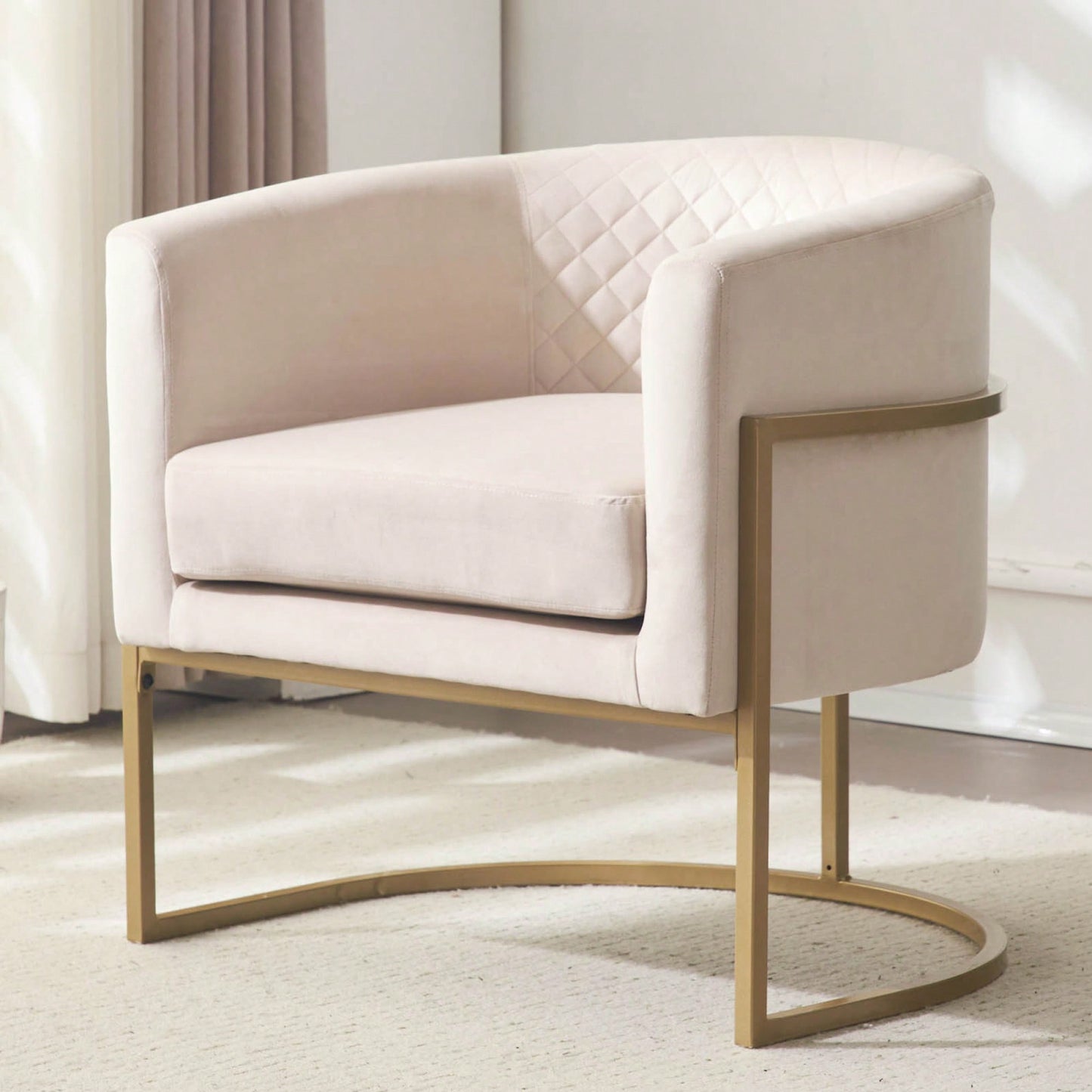 Curved Backrest Upholstered Velvet Chair With Gold Metal Bracket For Medieval Living Room Office Tea Room Lounge