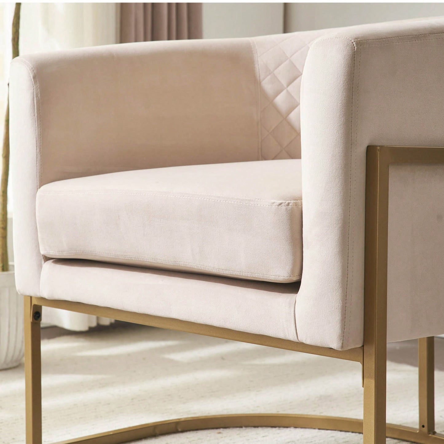 Curved Backrest Upholstered Velvet Chair With Gold Metal Bracket For Medieval Living Room Office Tea Room Lounge