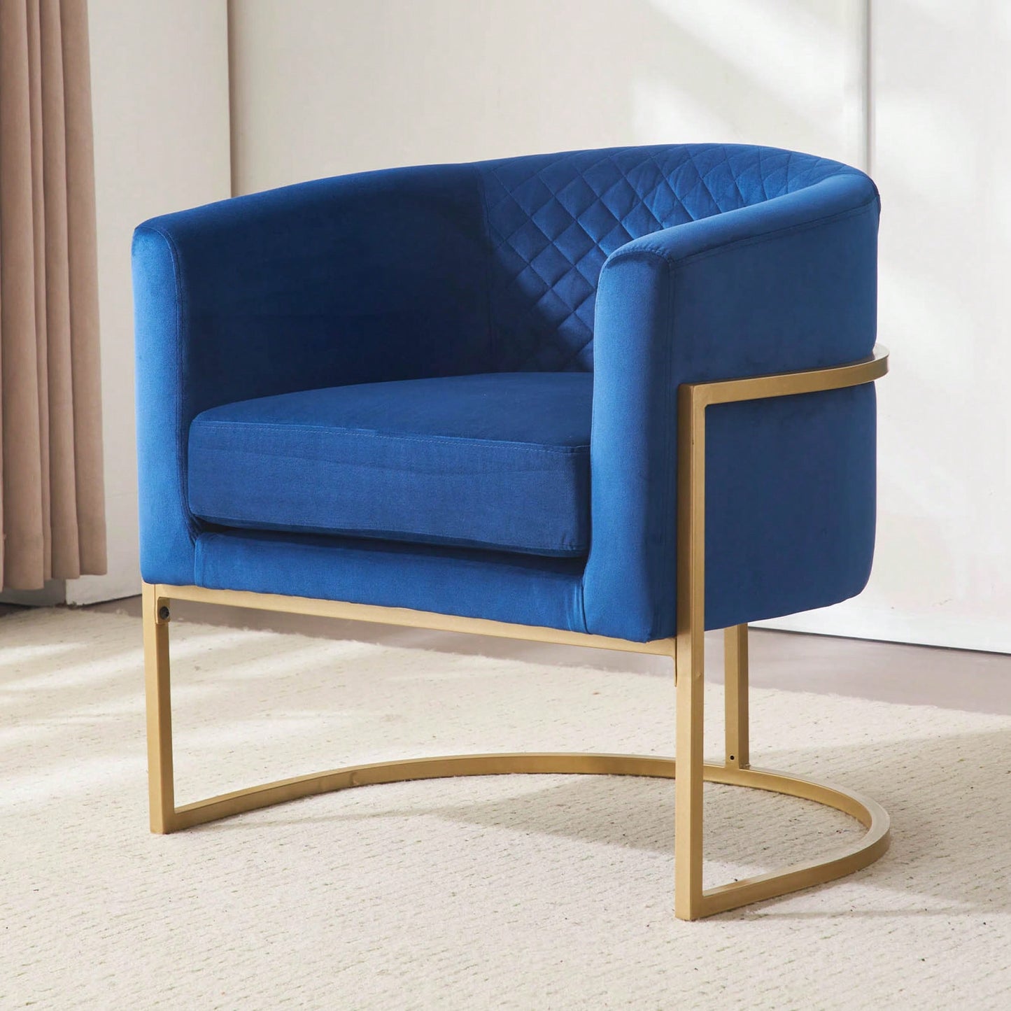 Curved Backrest Upholstered Velvet Chair With Gold Metal Bracket For Medieval Living Room Office Tea Room Lounge