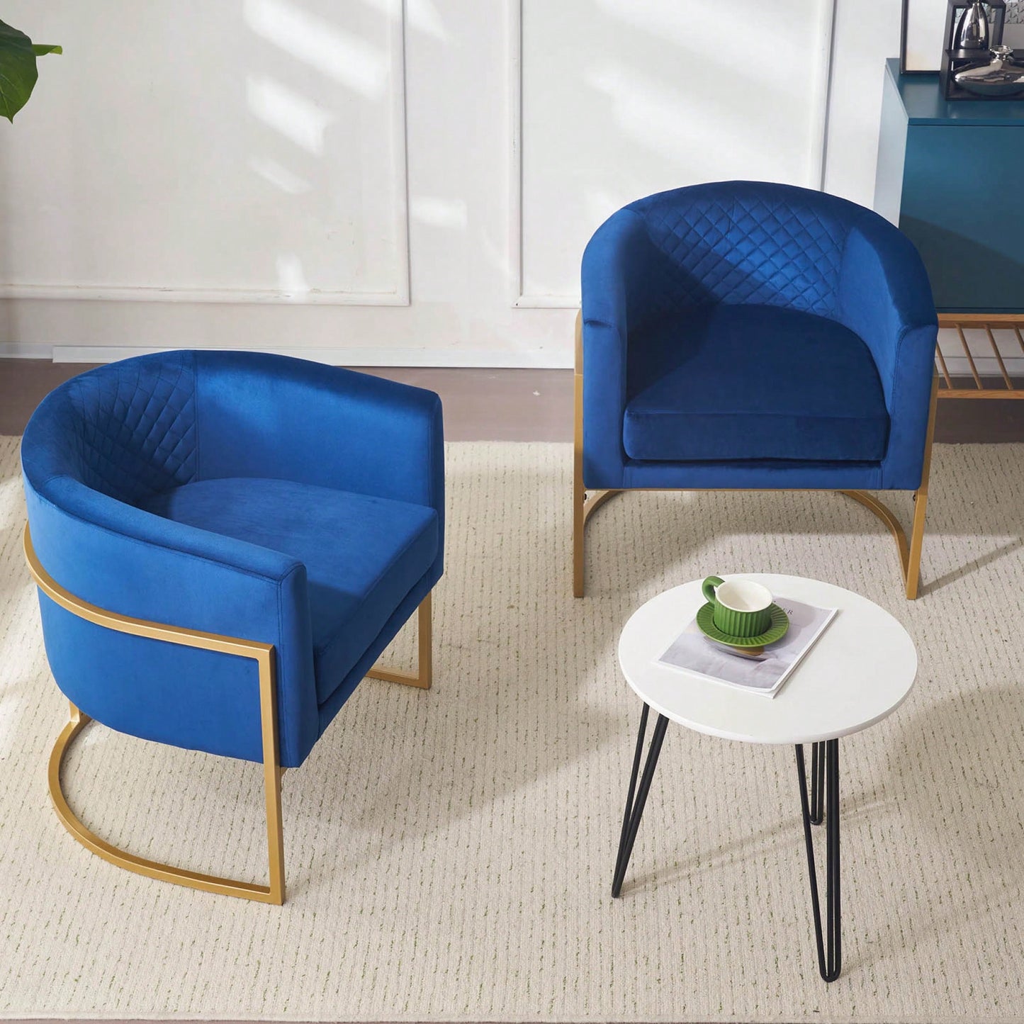 Curved Backrest Upholstered Velvet Chair With Gold Metal Bracket For Medieval Living Room Office Tea Room Lounge