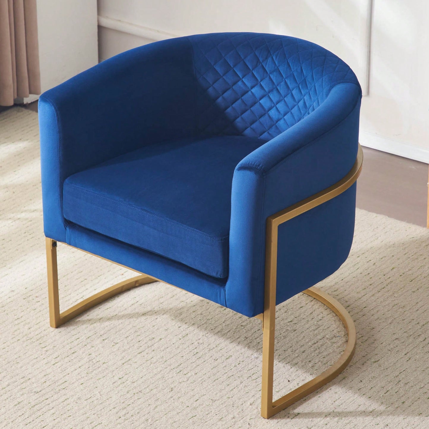 Curved Backrest Upholstered Velvet Chair With Gold Metal Bracket For Medieval Living Room Office Tea Room Lounge