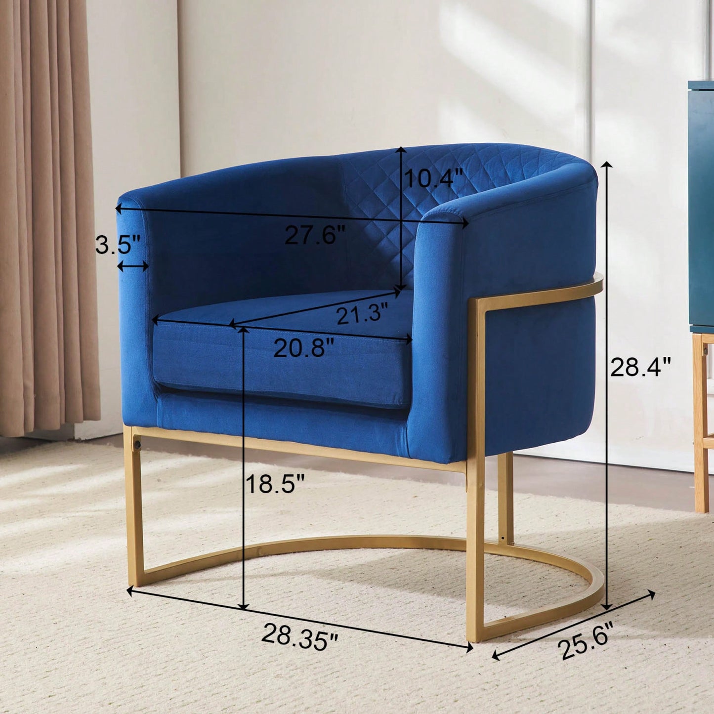 Curved Backrest Upholstered Velvet Chair With Gold Metal Bracket For Medieval Living Room Office Tea Room Lounge