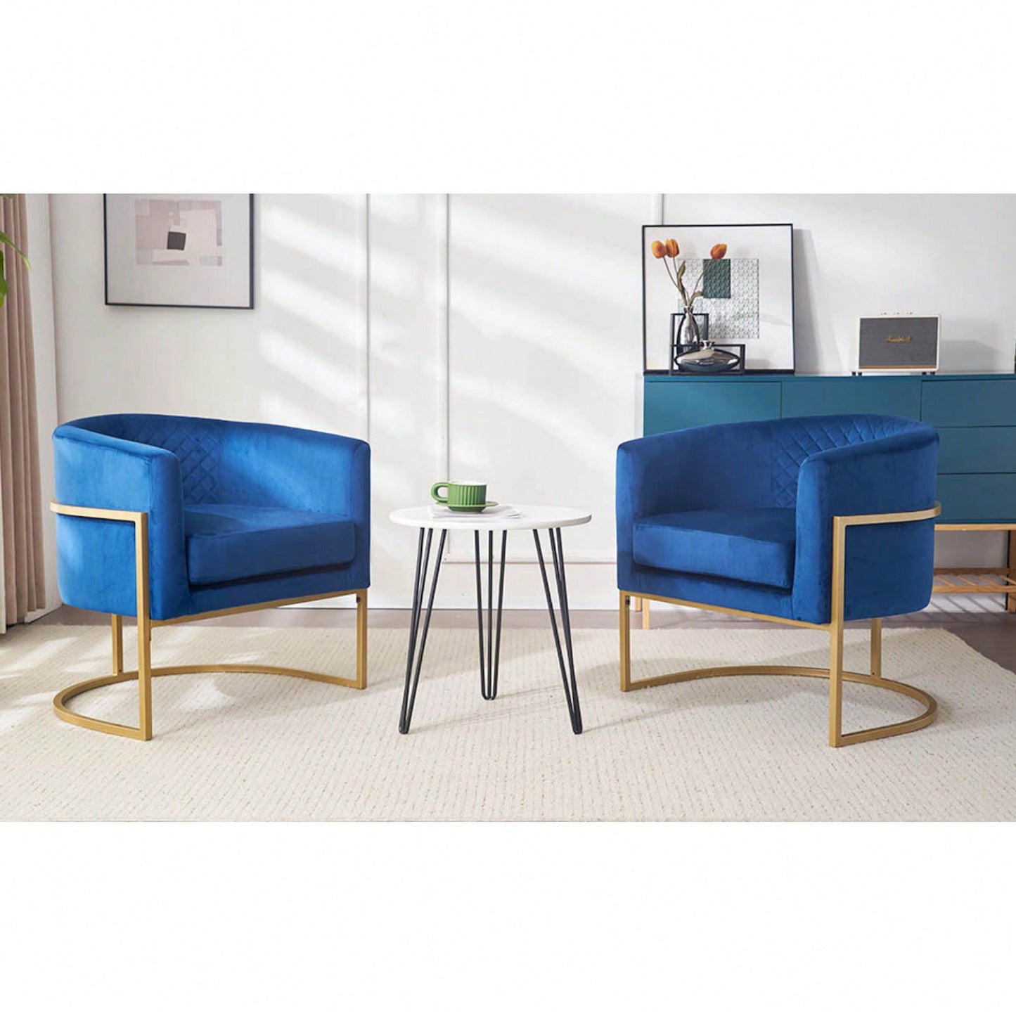 Curved Backrest Upholstered Velvet Chair With Gold Metal Bracket For Medieval Living Room Office Tea Room Lounge