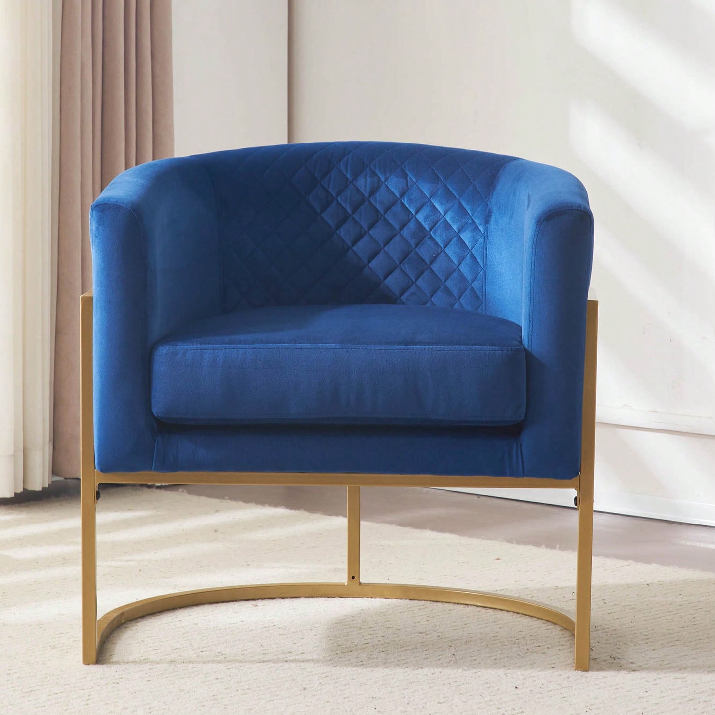 Curved Backrest Upholstered Velvet Chair With Gold Metal Bracket For Medieval Living Room Office Tea Room Lounge