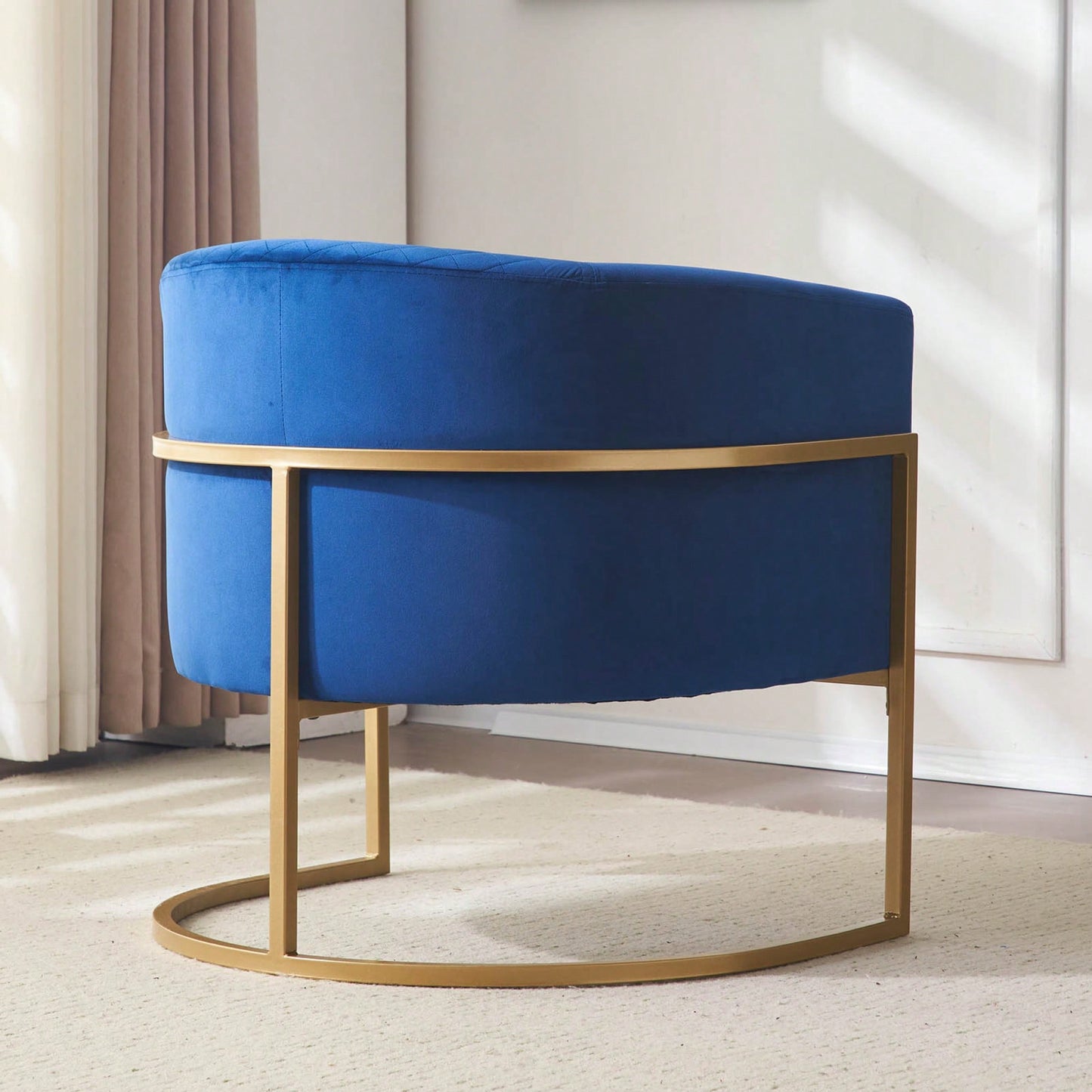 Curved Backrest Upholstered Velvet Chair With Gold Metal Bracket For Medieval Living Room Office Tea Room Lounge