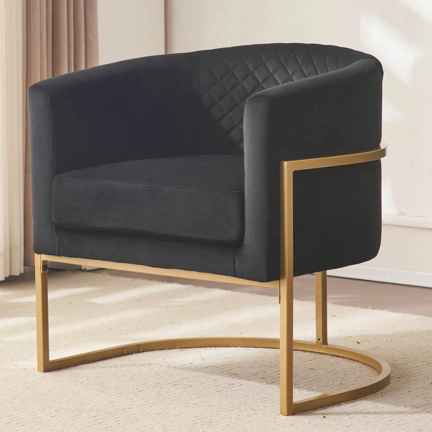 Curved Backrest Upholstered Velvet Chair With Gold Metal Bracket For Medieval Living Room Office Tea Room Lounge