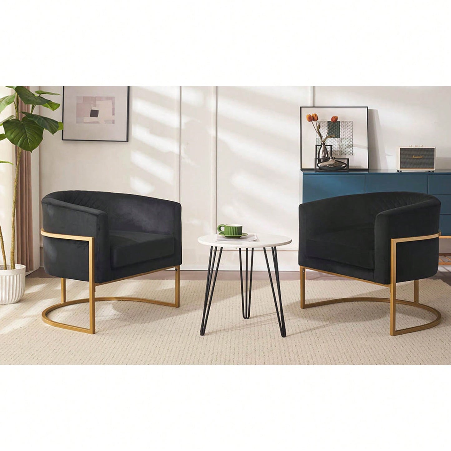 Curved Backrest Upholstered Velvet Chair With Gold Metal Bracket For Medieval Living Room Office Tea Room Lounge