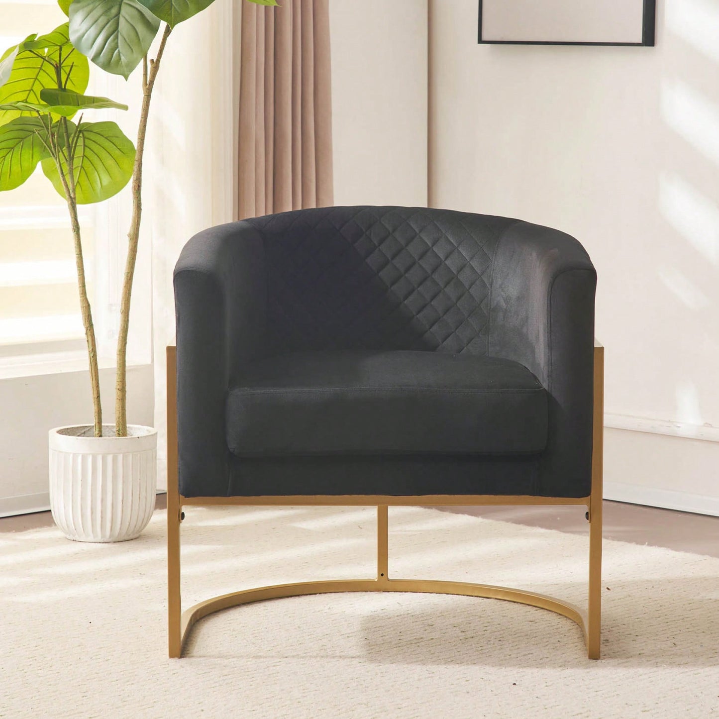 Curved Backrest Upholstered Velvet Chair With Gold Metal Bracket For Medieval Living Room Office Tea Room Lounge