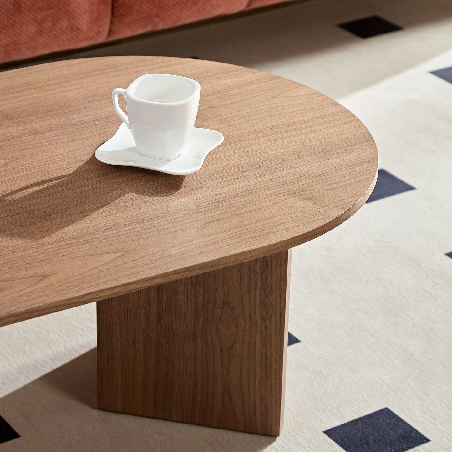 39.37 Inch Oval Coffee Table For Living Room Small Modern MDF Design With Sturdy Pedestal Black Finish Ideal For Apartment And Bedroom