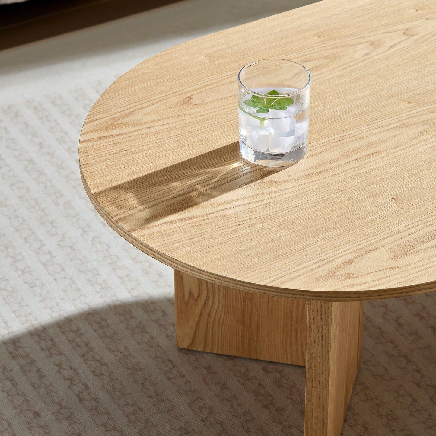 39.37 Inch Oval Coffee Table For Living Room Small Modern MDF Design With Sturdy Pedestal Black Finish Ideal For Apartment And Bedroom