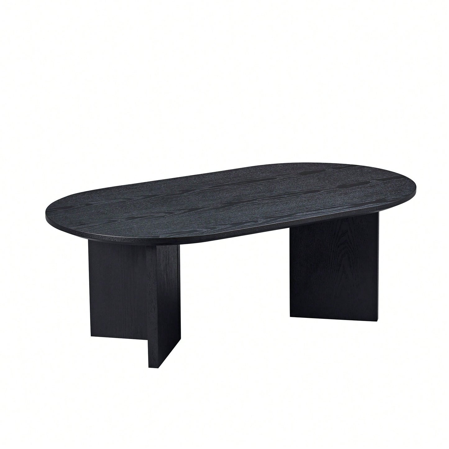 39.37 Inch Oval Coffee Table For Living Room Small Modern MDF Design With Sturdy Pedestal Black Finish Ideal For Apartment And Bedroom