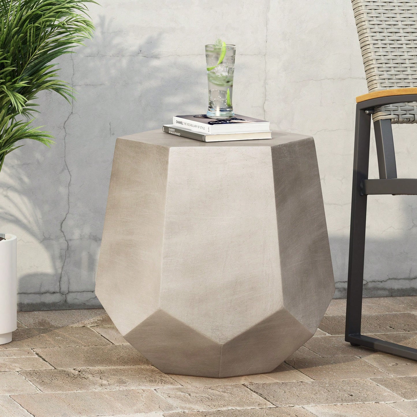 Light Grey Outdoor Side Table For Patio And Garden