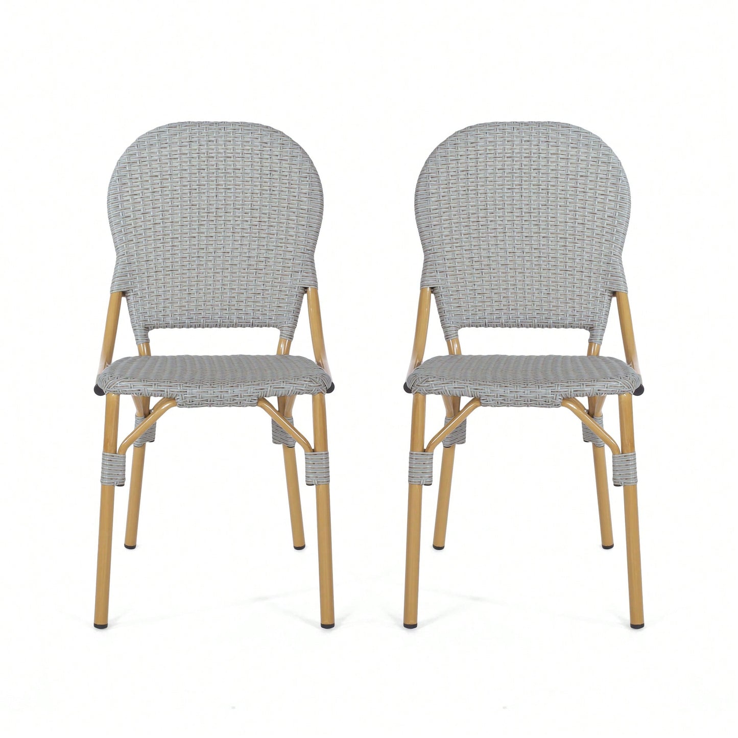 Outdoor Armless French Bistro Chairs Set Of 2 In Gray And Bamboo Finish For Patio Dining