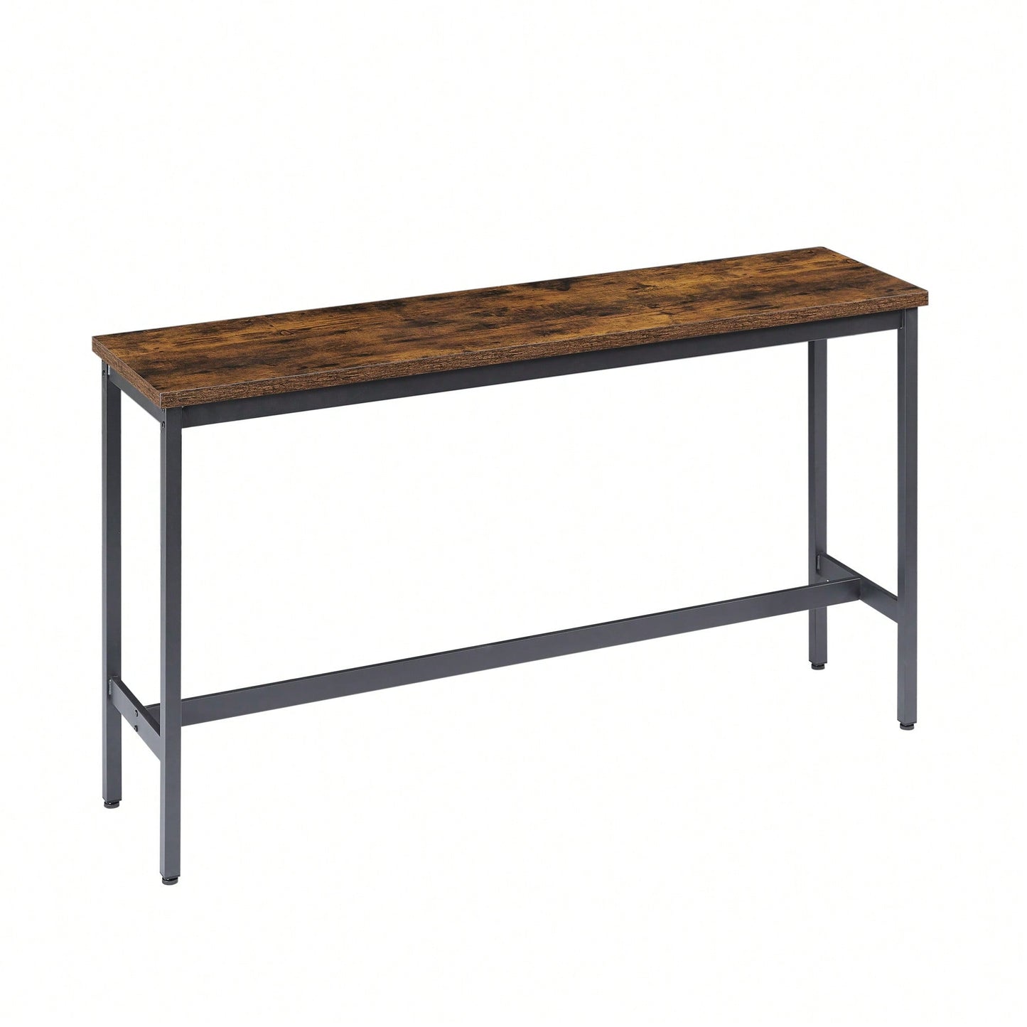 Industrial Long Bar Table Set With 3 PU Upholstered Stools For Kitchen Breakfast Living Room Rustic Brown And Black 63 Inch Length