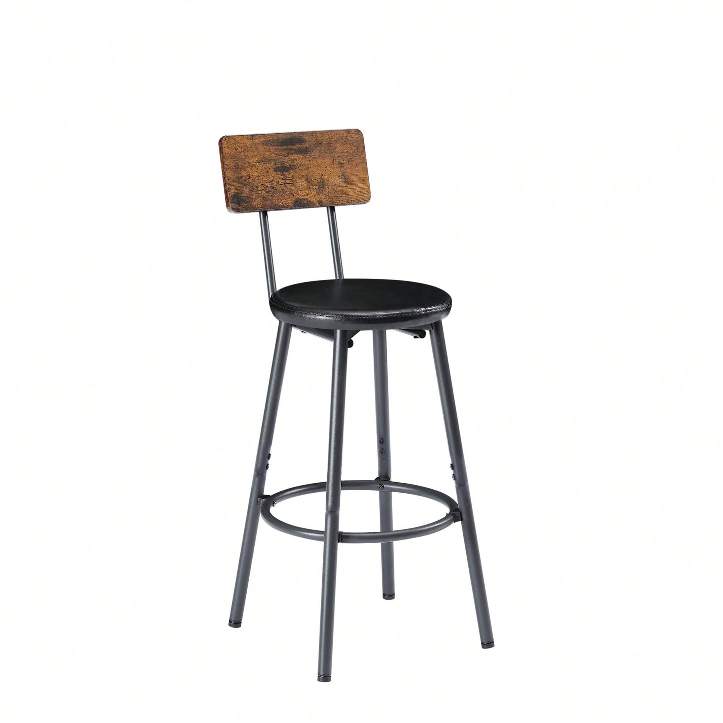Industrial Long Bar Table Set With 3 PU Upholstered Stools For Kitchen Breakfast Living Room Rustic Brown And Black 63 Inch Length