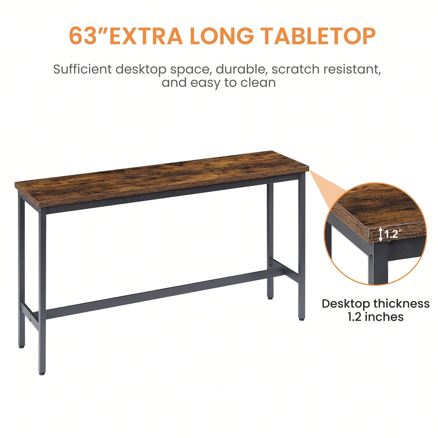 Industrial Long Bar Table Set With 3 PU Upholstered Stools For Kitchen Breakfast Living Room Rustic Brown And Black 63 Inch Length