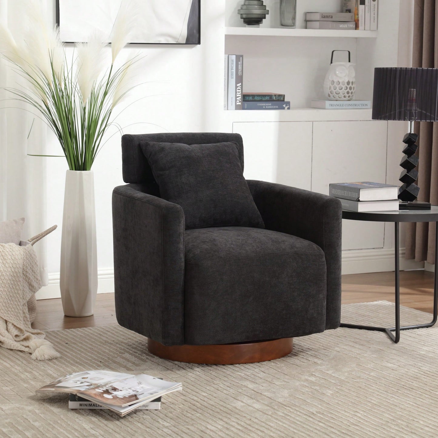 Ergonomic Living Room Chair With 360-Degree Rotation Multi-Gear Adjustable Backrest Soft Chenille Fabric
