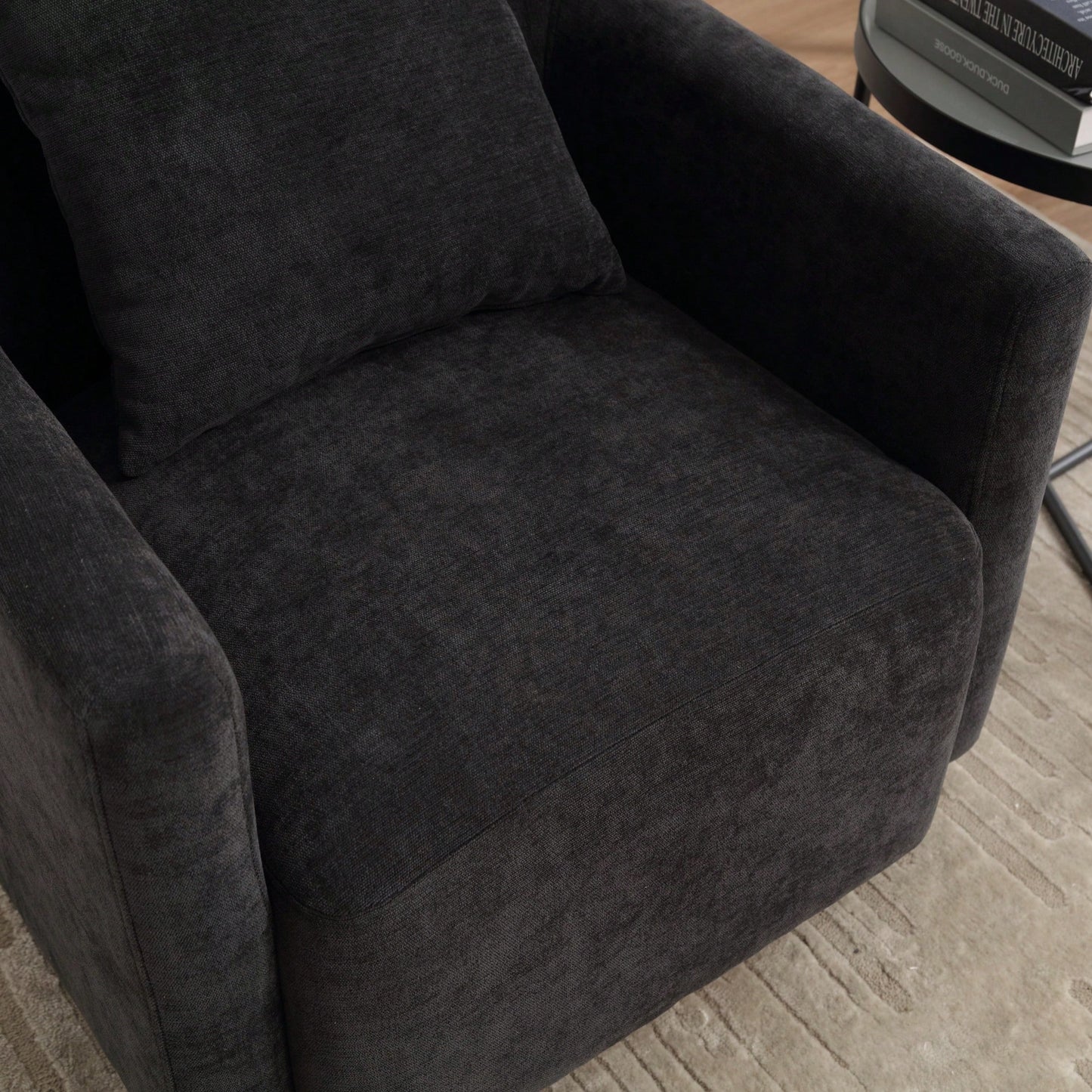Ergonomic Living Room Chair With 360-Degree Rotation Multi-Gear Adjustable Backrest Soft Chenille Fabric