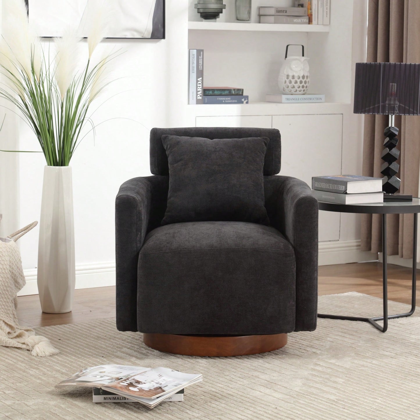 Ergonomic Living Room Chair With 360-Degree Rotation Multi-Gear Adjustable Backrest Soft Chenille Fabric