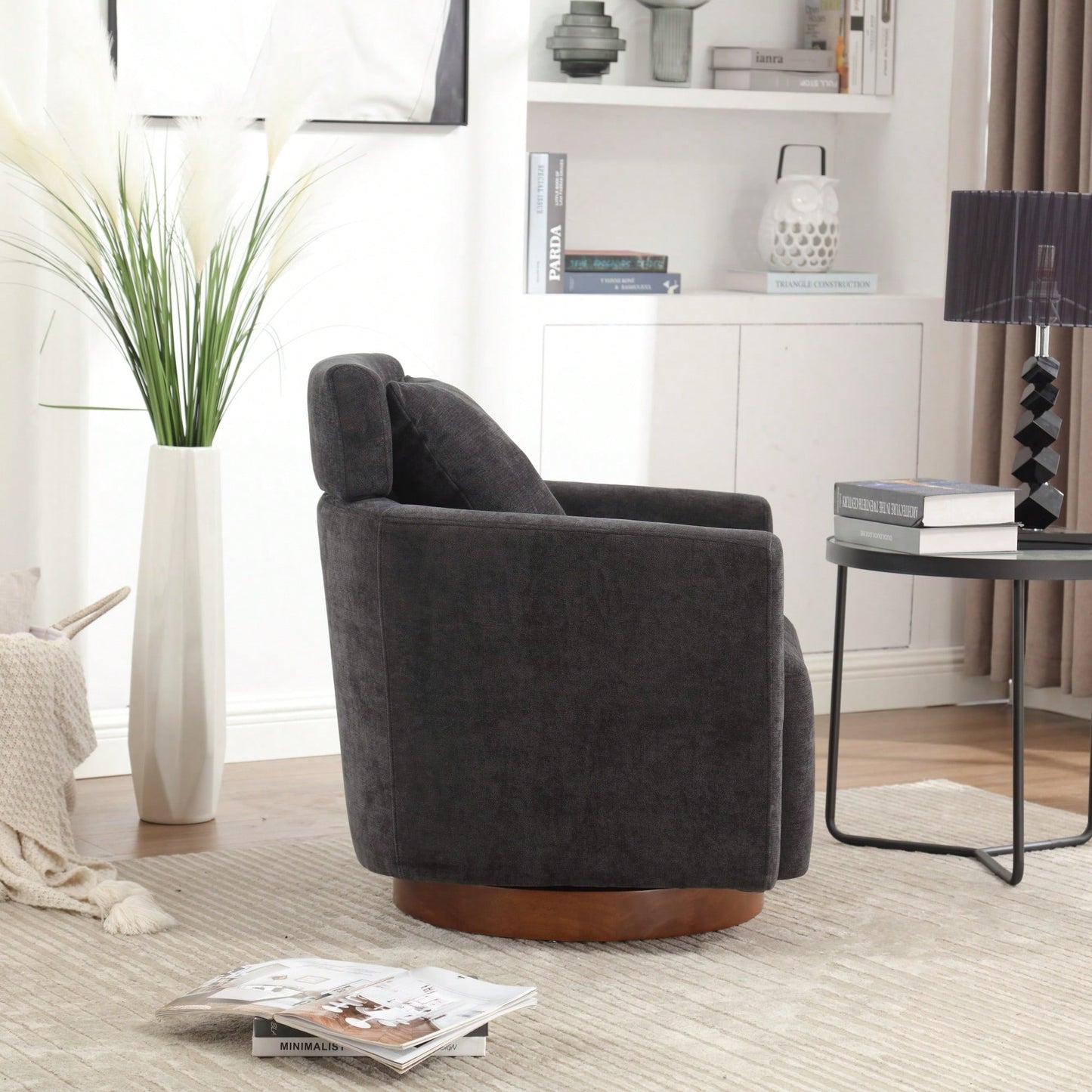 Ergonomic Living Room Chair With 360-Degree Rotation Multi-Gear Adjustable Backrest Soft Chenille Fabric