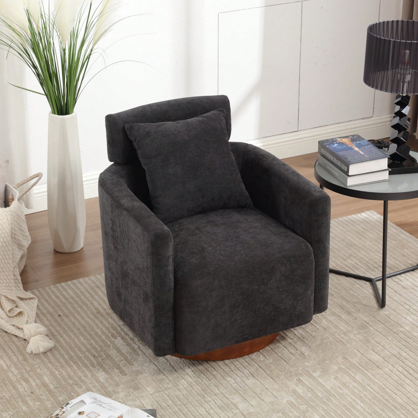 Ergonomic Living Room Chair With 360-Degree Rotation Multi-Gear Adjustable Backrest Soft Chenille Fabric