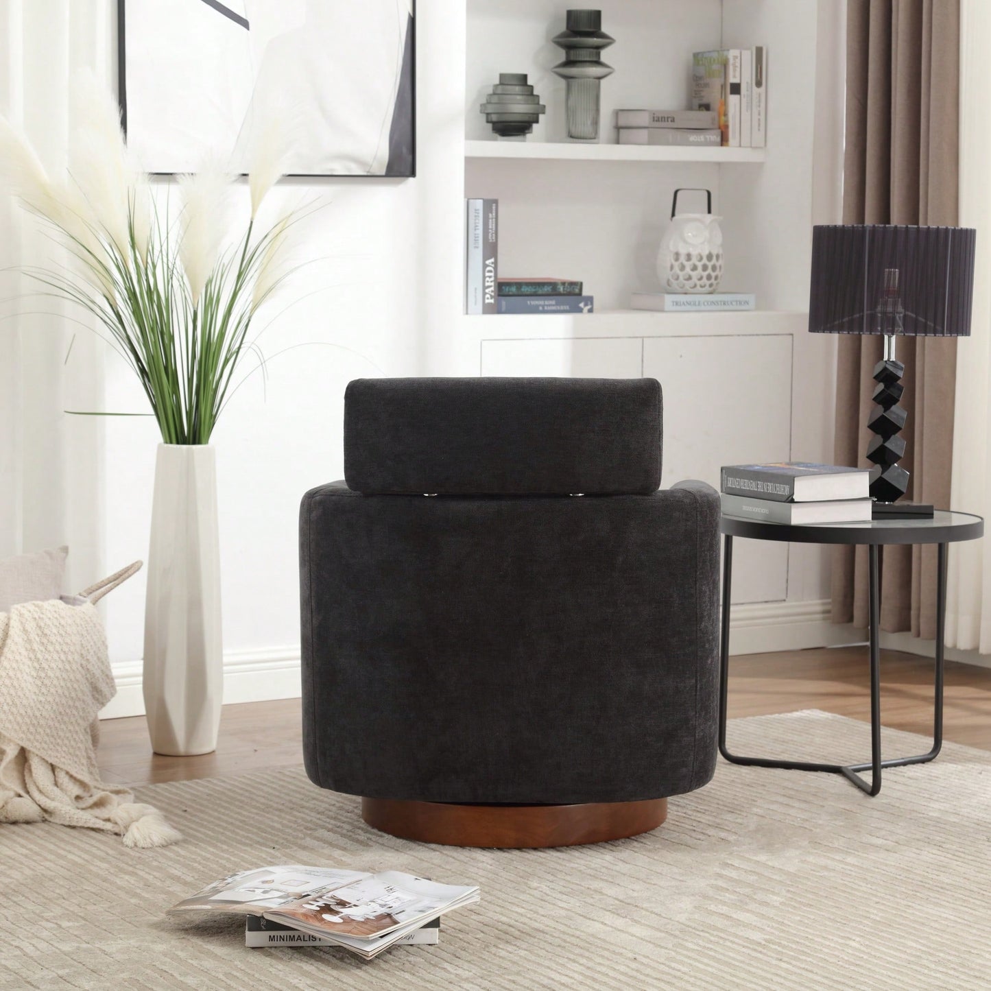Ergonomic Living Room Chair With 360-Degree Rotation Multi-Gear Adjustable Backrest Soft Chenille Fabric