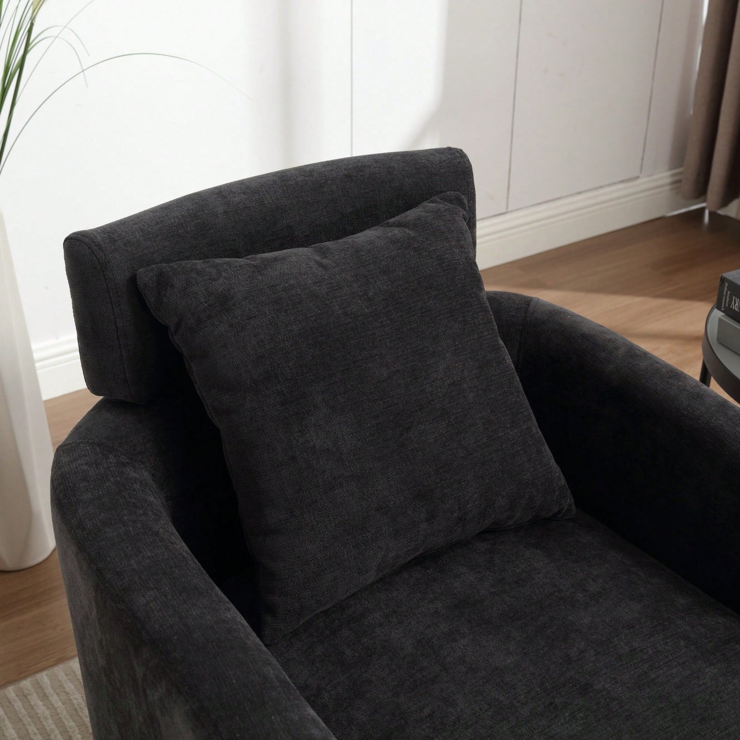 Ergonomic Living Room Chair With 360-Degree Rotation Multi-Gear Adjustable Backrest Soft Chenille Fabric