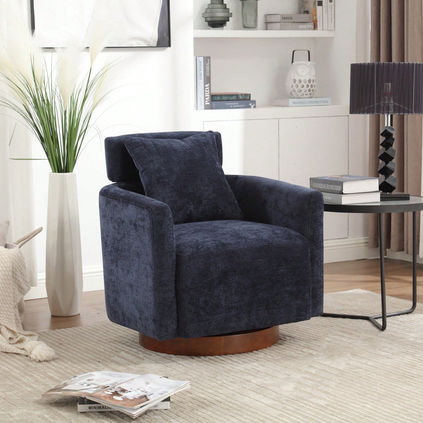 Ergonomic Living Room Chair With 360-Degree Rotation Multi-Gear Adjustable Backrest Soft Chenille Fabric