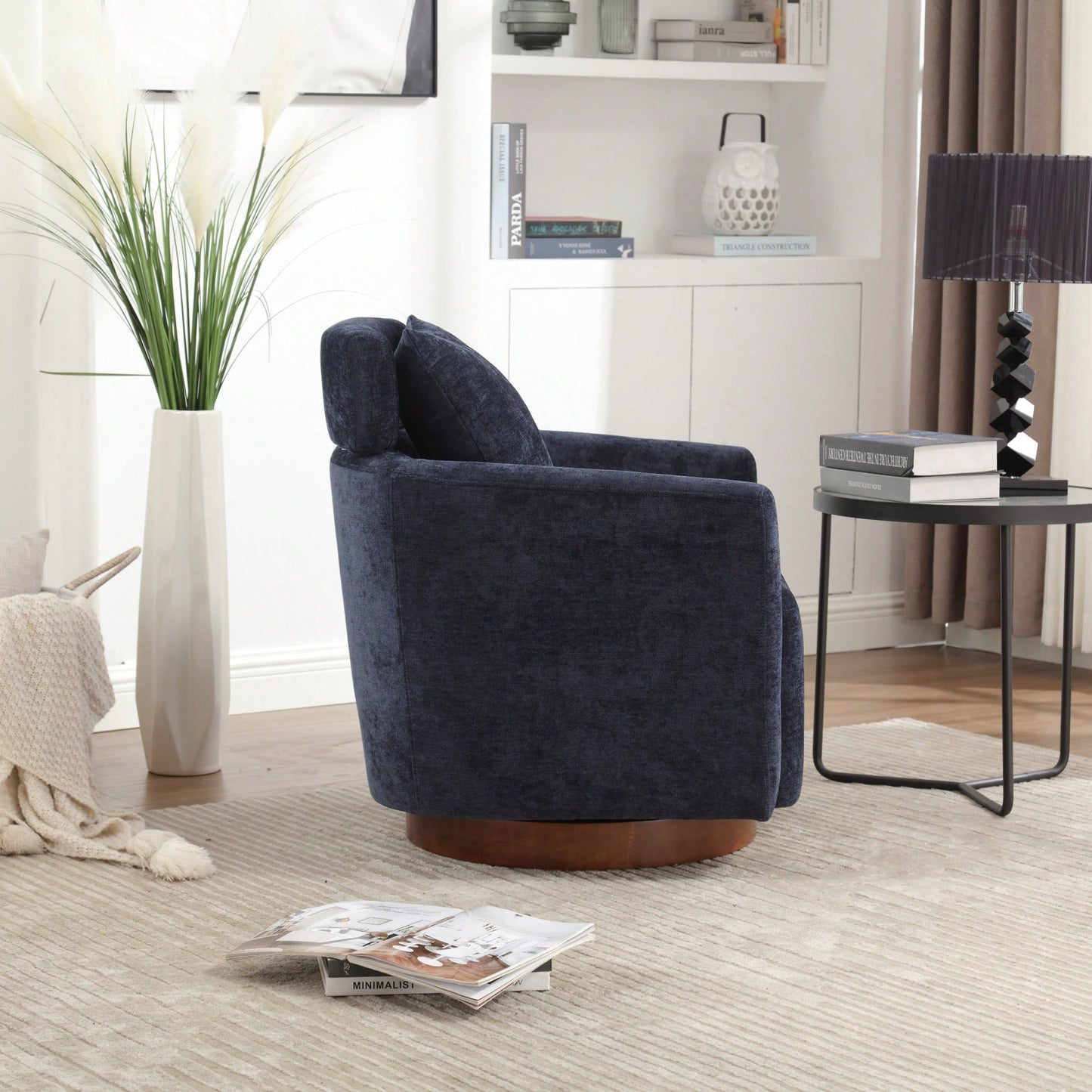 Ergonomic Living Room Chair With 360-Degree Rotation Multi-Gear Adjustable Backrest Soft Chenille Fabric
