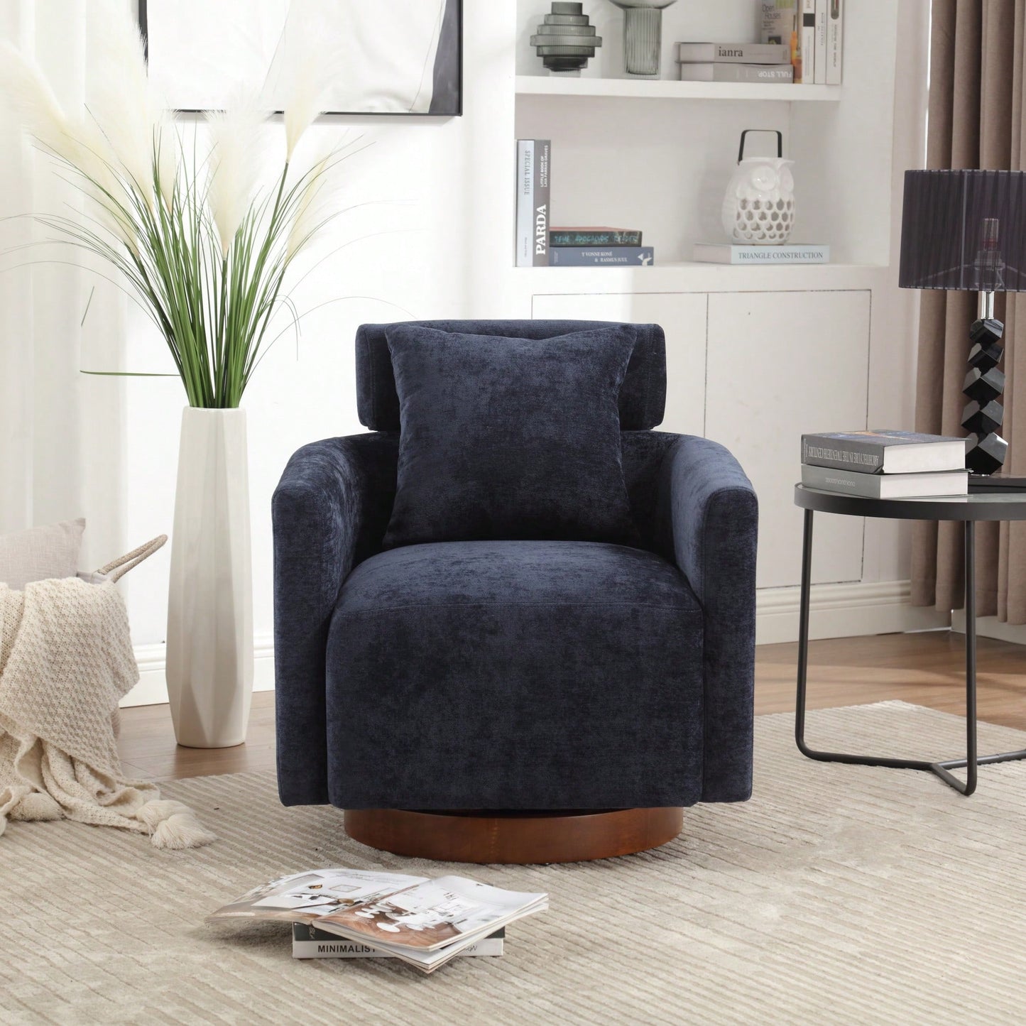 Ergonomic Living Room Chair With 360-Degree Rotation Multi-Gear Adjustable Backrest Soft Chenille Fabric
