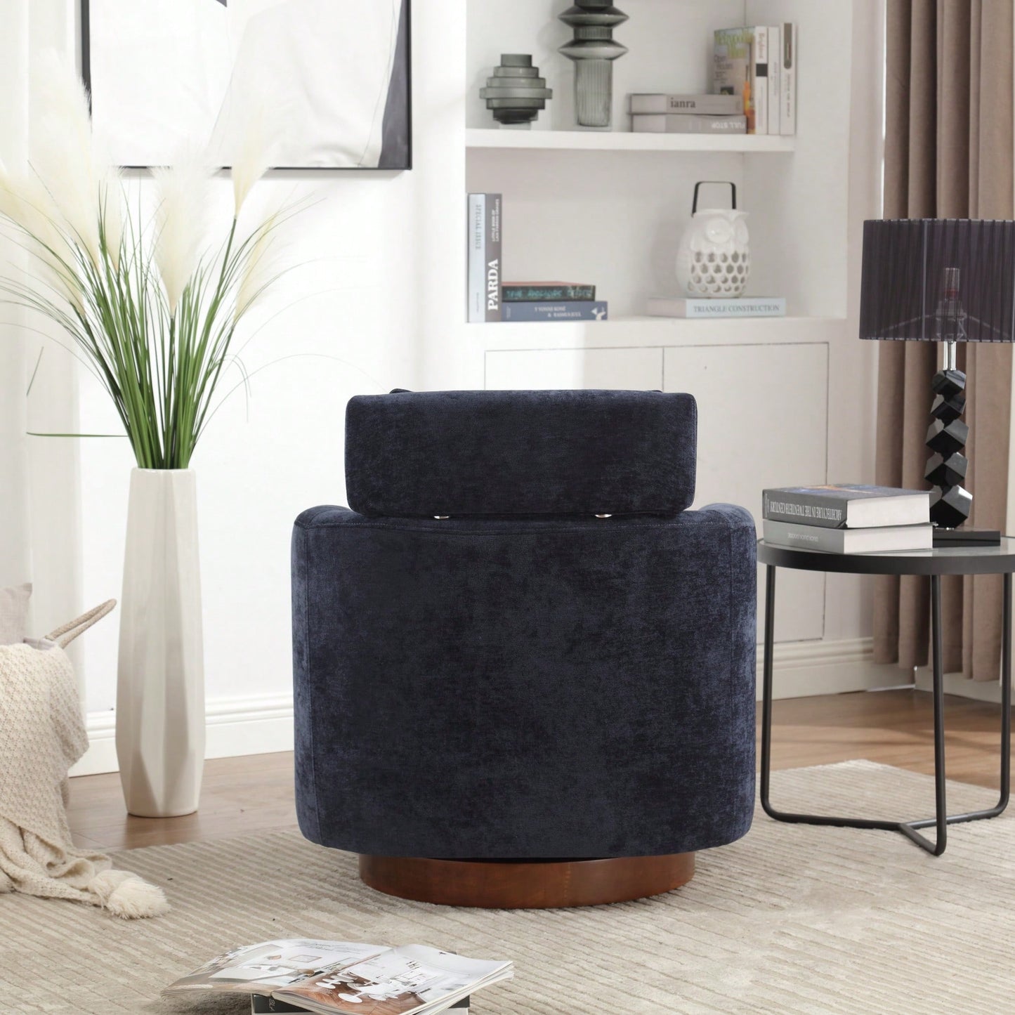Ergonomic Living Room Chair With 360-Degree Rotation Multi-Gear Adjustable Backrest Soft Chenille Fabric