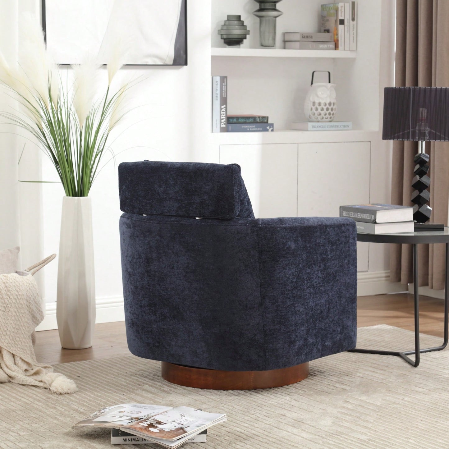 Ergonomic Living Room Chair With 360-Degree Rotation Multi-Gear Adjustable Backrest Soft Chenille Fabric