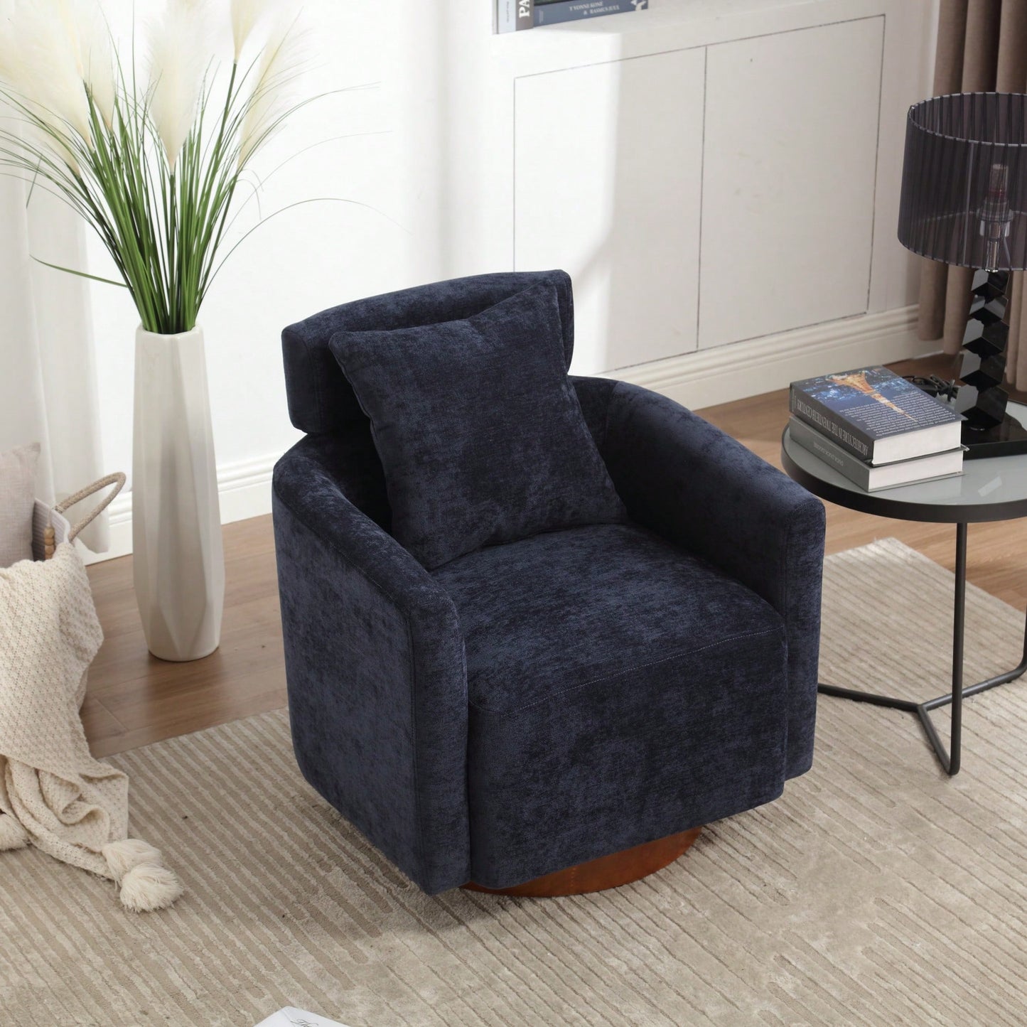 Ergonomic Living Room Chair With 360-Degree Rotation Multi-Gear Adjustable Backrest Soft Chenille Fabric