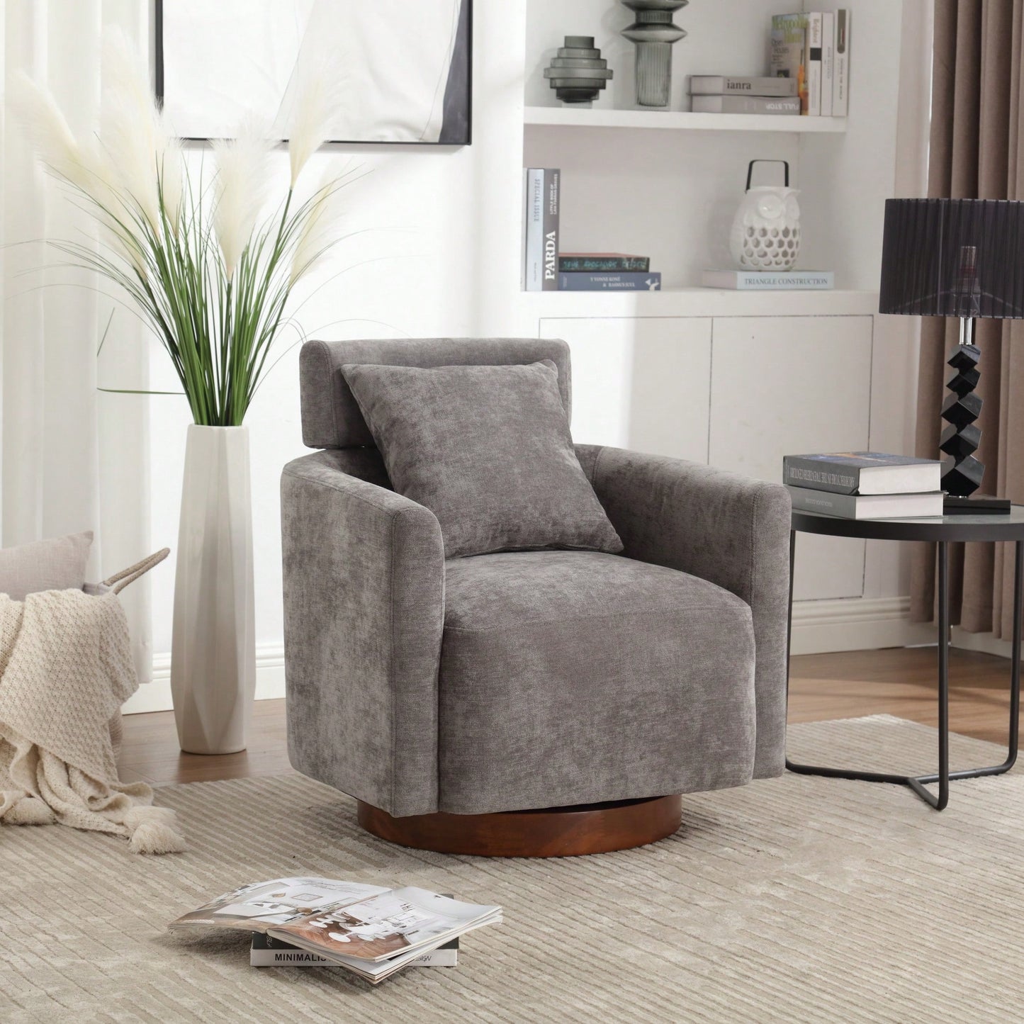 Ergonomic Living Room Chair With 360-Degree Rotation Multi-Gear Adjustable Backrest Soft Chenille Fabric
