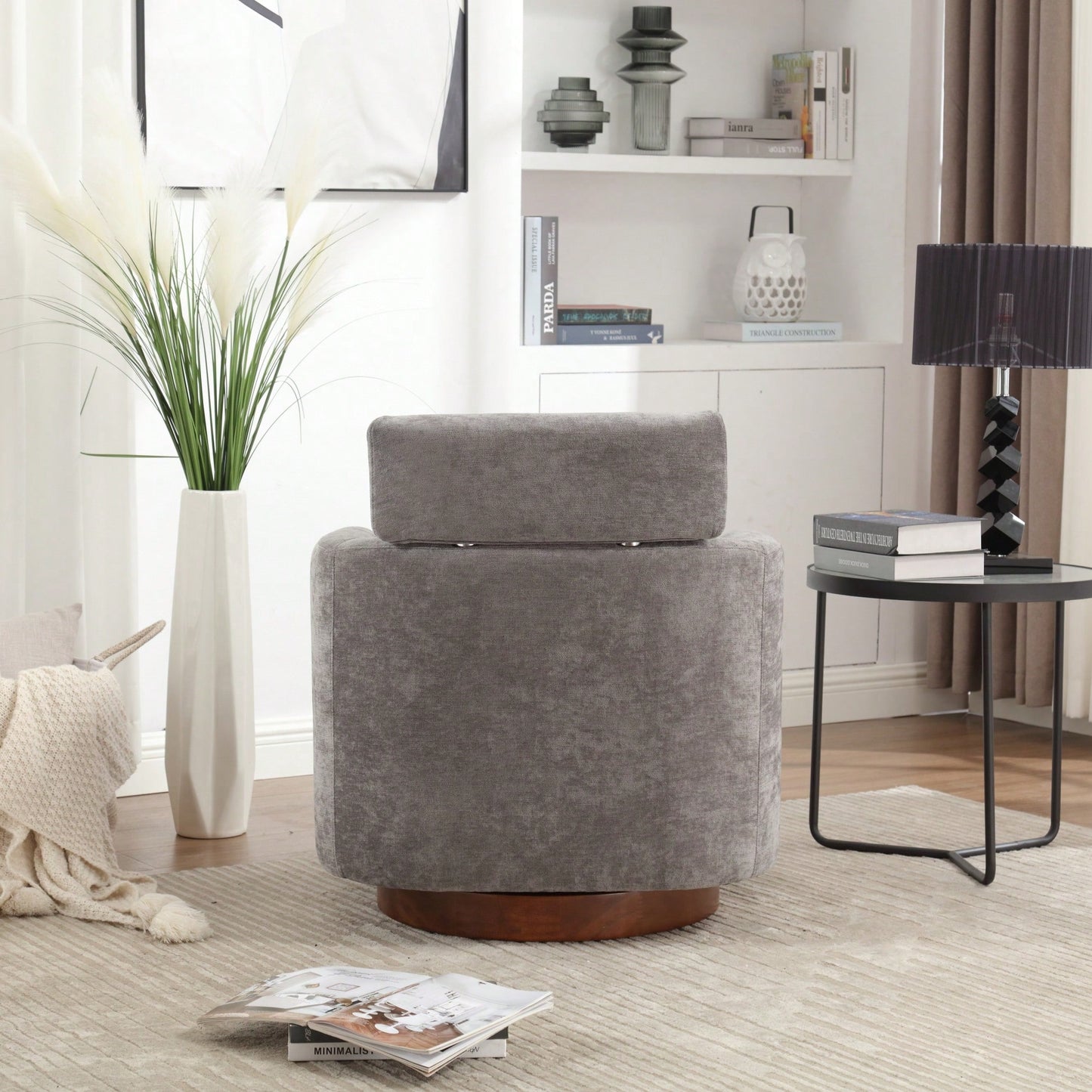 Ergonomic Living Room Chair With 360-Degree Rotation Multi-Gear Adjustable Backrest Soft Chenille Fabric