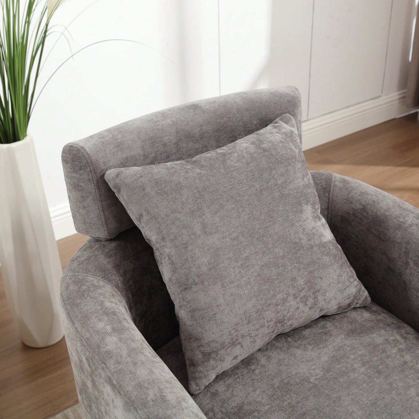 Ergonomic Living Room Chair With 360-Degree Rotation Multi-Gear Adjustable Backrest Soft Chenille Fabric
