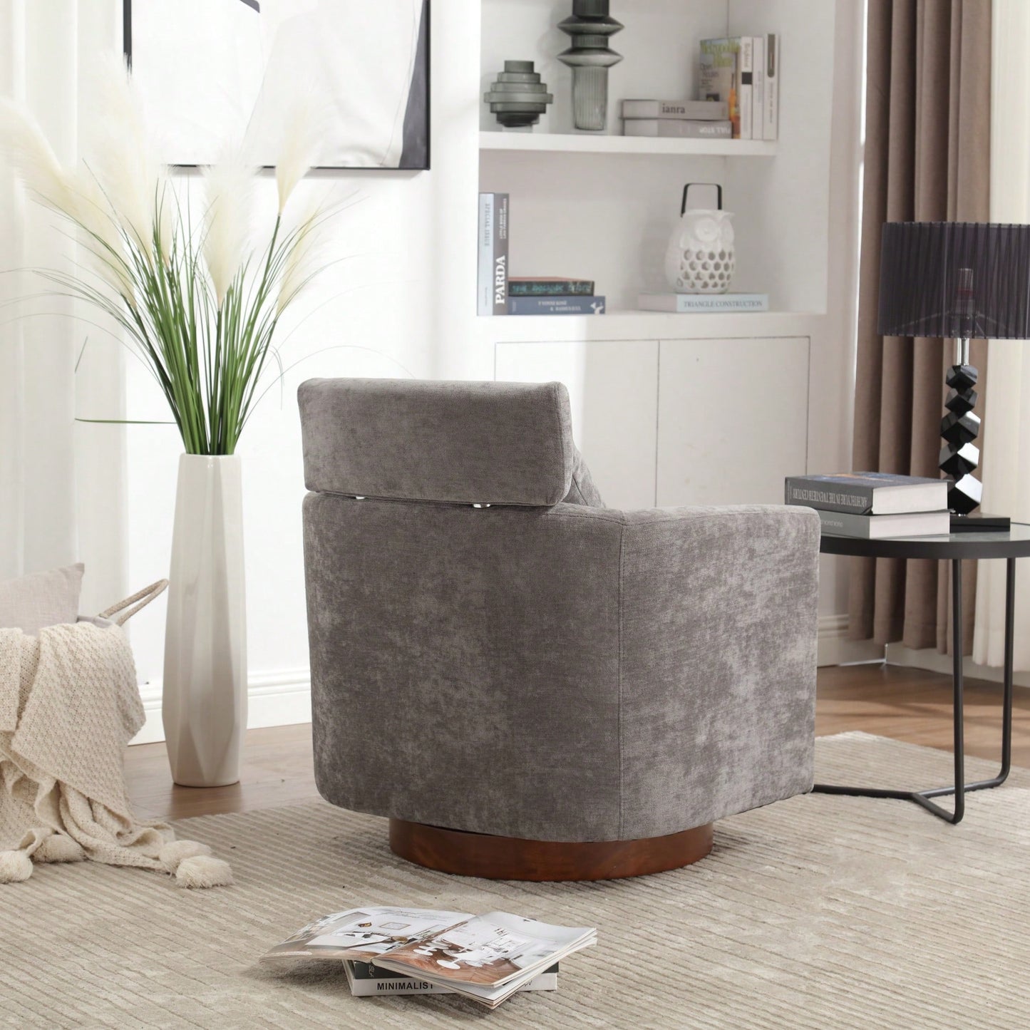 Ergonomic Living Room Chair With 360-Degree Rotation Multi-Gear Adjustable Backrest Soft Chenille Fabric